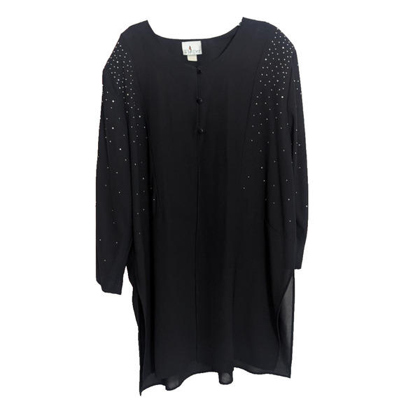 Vtg Whisper Black Rhinestone Long Blazer Jacket 3XL Y1 Whimsigoth Goth Glam - Picture 1 of 5